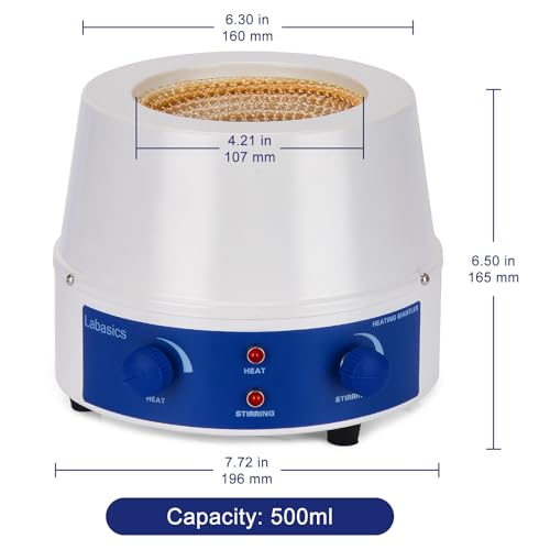 Labasics Heizmantel, Einstellbar Heizung und Elektromantel umrühren Elektrothermisch Laborheizmantel mit Magnetrührer 0-1600 U/min Temperaturregelung 220 V / 380 ℃ 250 W, 500 ml