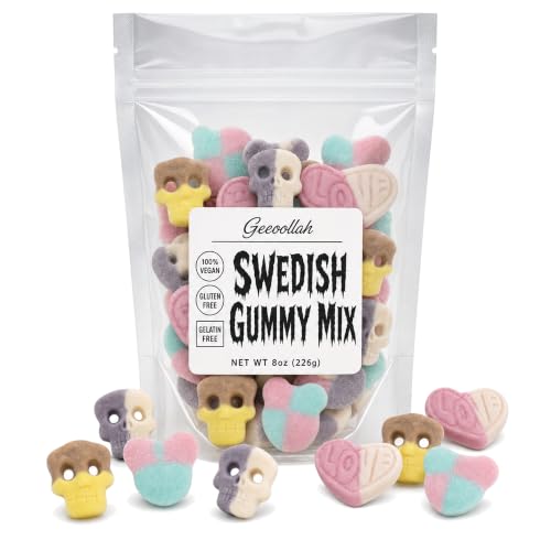 Halloween Sour Gummy Skulls & Hearts, Swedish Style Vegan Candy Mix 8oz | Sour skulls and sweet LOVE hearts - trick or treat in every handful - image 1