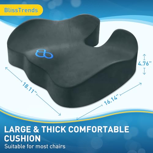 Image of BlissTrends Seat Cushion,Thick Memory Foam Cushions for Office Chair, Car Seat, Airplane, Relieving Pressure Tailbone Sciatica Back Pain for Office Workers, Car Drivers 4.7in Thick DarkGreen