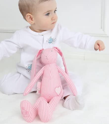 Manon Des Pres Plush Baby Bunny Rabbit Stuffed Animal Toys. 100% Cotton Fabric Doll For Newborn Kids. Sleeping Gifts For Boys And Girls. Soft, Cute Blue And Pink Easter Bunny (Pink) #TOP6