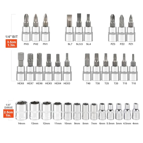 46-Piece 1/4 Drive Socket Wrench Set for Auto Repair and Household Use