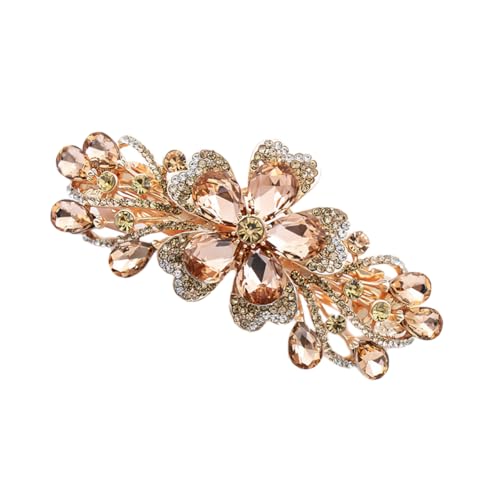 Ruihfas Korean Fashion Hair Barrettes for Women Girls, Crystal Rhinestone Flower French Barrettes Spring Hair Clip Accessories Ponytail Holders Barrettes for Daily Wear, 1 PCS (Champagne)