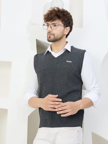 Image of Kvetoo V Neck Sleeveless Winter Wool Sweater for Men