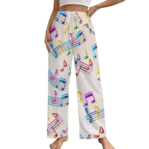Pantalon de pyjama femme avec poches Notes De Couleur bas de nuit fluide taille S