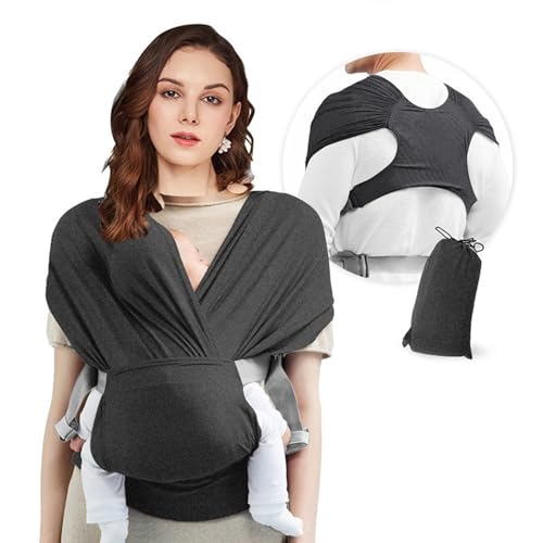 Tragetuch Baby, elastisches Baby-Tragetuch ohne Binden, ergonomisches, atmungsaktiv für Hände-freie Trage (3,6 kg - 15 kg, Schwarz)