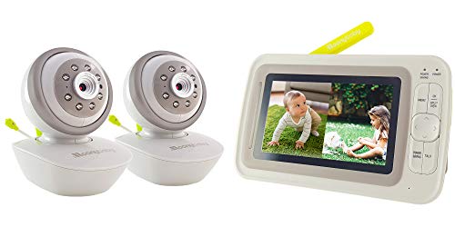 moonybaby Split 60 Baby Monitor with 2 Cameras and Audio, Split Screen, Pan Tilt Zoom, Extended 12hrs Battery Life, 4.3 Inches Large Monitor, Night Vision, 2 Way Talk Back, Wide View Lens Included