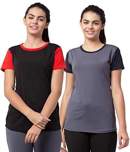 Image of BLUECON Combo Pack Solid Polyester Slim Fit Half Sleeve Women Tshirt /Multicolor Short Sleeve Tshirt for Women Sport Wear