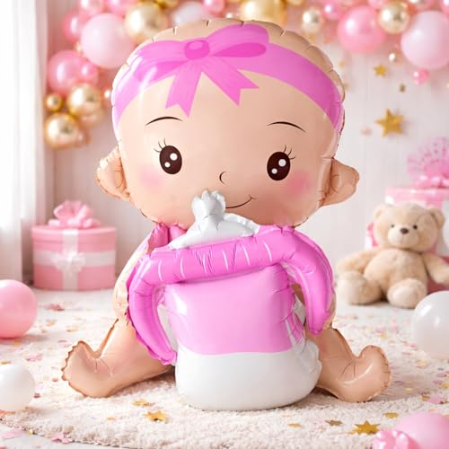 Image of Rozi Decoration Baby Girl Foil Balloon 27 Inch Cute Baby Shape Balloon for Birthday Parties Decoration, Baby Shower and Kids Celebration Theme Decor (Pink Design) Pack of 1 Pcs