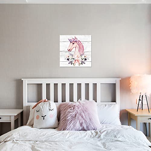 Unicorn Wall Decor For Girls Bedroom Wall Art Pink Canvas Print Pictures For Bathroom Unicorn Theme Animal Wall Decor Modern Artwork For Nursery Wall Decoration Framed Wall Art For Home Walls Size 14X14 #TOP1