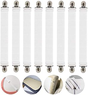 SONEER Adjustable Bed Fasteners,8pcs Sheet Straps Suspenders with Metal Clips, White