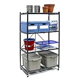 Origami R5 4-Shelf Heavy-Duty Folding Storage Rack, Pewter - Large Foldable Metal Shelving Unit with Wheels for Garage, Pantry, Basement, Laundry Room or Warehouse