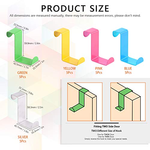 Rustark 25 Pcs Over The Door Hooks Kit Pink 5 Colors Metal Reversible Double Side Z Shaped Hanging Hooks for Kitchen Bathroom - Image 2