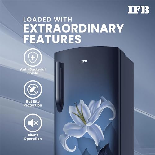Image of IFB 197L 5 Star Direct Cool Single Door Refrigerator (IFBDC-2235DBBED, Midnight Blue Bloom, Advanced Inverter Compressor, Extraordinary Storage, Humidity Controller With Base Drawer)