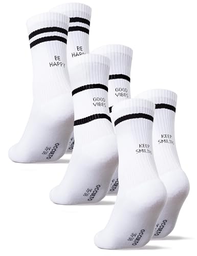 Occulto Damen & Herren Statement Tennis Socken 3er Pack (Modell: Leo) Happy 39-42