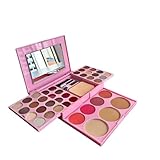 Kit de Maquiagem Completo 42 Itens, 24 Sombras, 8 Batons, 3 Pincéis, Espelho, Estojo Rosa