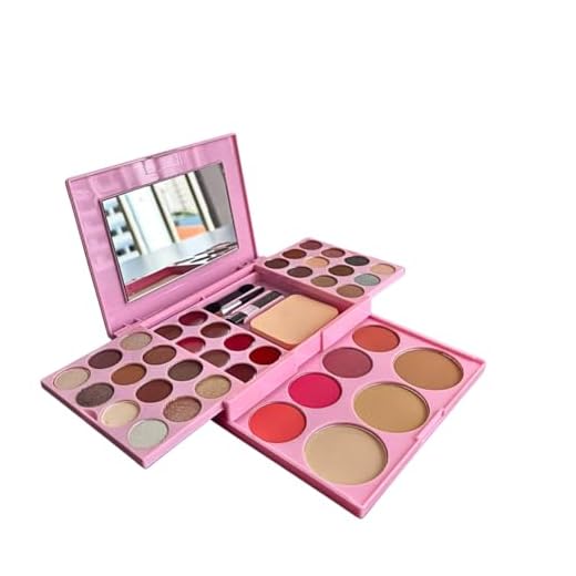 Kit de Maquiagem Completo 42 Itens, 24 Sombras, 8 Batons, 3 Pincéis, Espelho, Estojo Rosa