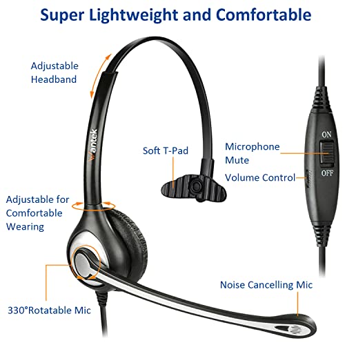 Phone Headset 2.5Mm With Microphone Noise Cancelling & Volume Controls, Telephone Headphone Compatible With Panasonic Dect 6.0 Phones, Comfort-Fit Telephone Headset For At&T Vtech Cordless Phones #TOP3