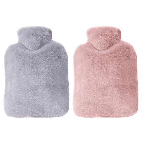 SKHAOVS 2 Stück Bezug Flauschig Plüsch Wärmeflasche Kuschelweichem Fellbezug Wärmflaschenbezug für 2L Wärmflaschen für Kinder und Erwachsene...