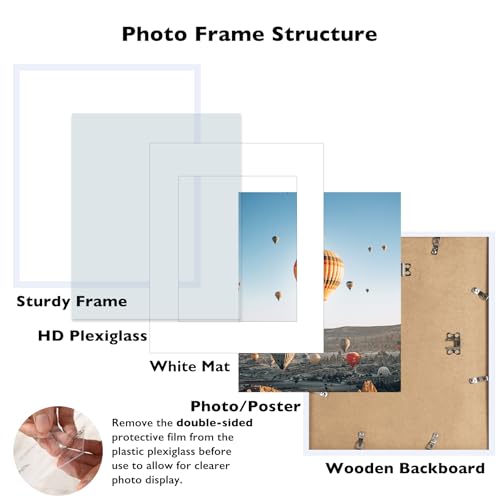 Image of JCJMY 16x22 Picture Frame with 12x18 Mat, Display Photo 12x18 with Mat or 16 x 22 Without Mat, Wall Hanging Large 16 by 22 Poster Frame with Plexiglass, White