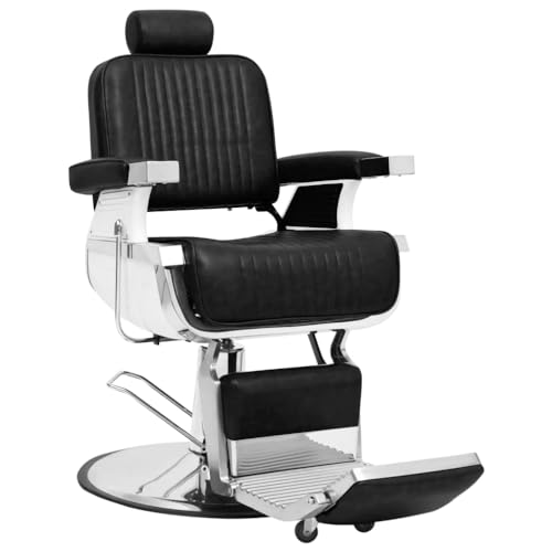 CHARMMA Barber Chair Black Faux Leather,Metal,Wood,PVC Medium,Salon Chairs-110168