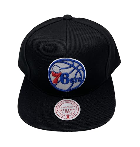 Philadelphia 76ers Mitchell & Ness NBA Snapback Cap Hat Black Crown/Visor Team Color Logo