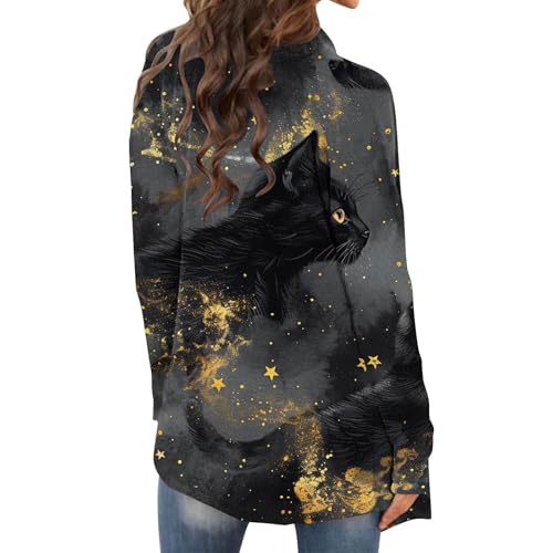 Pumpkin Cardigans 2024 Fall Winter Long Sleeves Open Front Halloween Graphic Print Sweater Cardigan Coat Outwear4