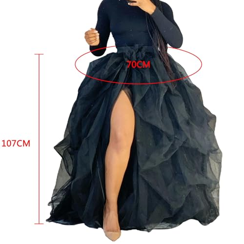 Women's Tulle Maxi Skirt Floor Length Layered Elastic High Waist Split Skirt A-Line Puffy Lace Mesh Tutu Skirt2