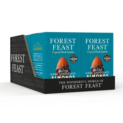 Forest Feast Gluten Free Dark Chocolate Salted Almonds | 6 x 140g Gifting Squares | Dark Chocolate Covered Salted Almonds | Belgian Chocolate Gifts