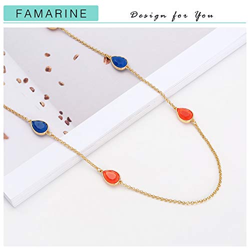 FAMARINE Multicolor Resin Beaded Chain Long Scatter Necklace for Women, Red Blue Green Orange3