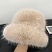 BSYLOO Fuzzy Faux Fur Diva Bucket Hat for Women - Luxurious Winter Hat for Fashionable Ladies Beige