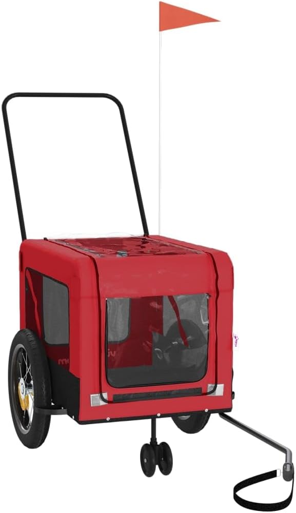 Pet Bike Trailer for Small Dogs, Foldable Dog Bicycle Trailer with Reflective Safety Strips and Ventilated Mesh Windows, Durable Iron Frame, Orange and Black