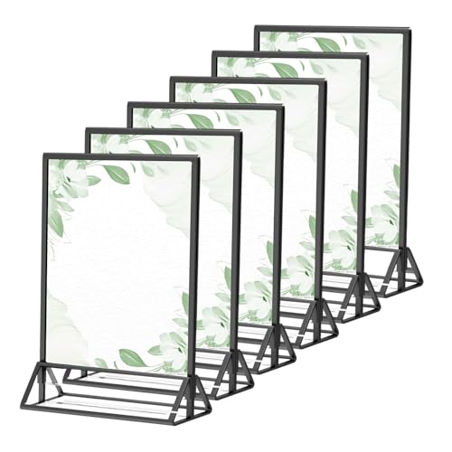 Image of DiiWmme 6 Pcs Clear Acrylic Sign Holder, L Shape Price Tag Display Stand 5 x 7 Inch, Slanted Brochure and Photo Frame Holder for Restaurant Menu, Office Desk, Shopping Malls (Black 5x7inch)