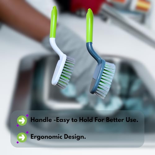 Image of KWEL Kitchen Cleaning Brush, Multipurpose Sink & Tile Brush, Medium Scrubber, Comfortable Grip, Pack of 2 (Green)