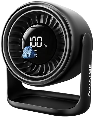 Gaiatop Ventilador de escritorio, control táctil, pantalla LED, pequeños ventiladores portátiles, 5 velocidades, viento fuerte, ultra silencioso, recargable, 4000 mAh,Negro