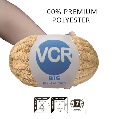 Image of VCR Mellow Yellow Yarn, 200 Grams Big Chunky Hank, 22 Meters Length, Suitable for Knitting Blankets and Pillows, 100% Polyester Yarn Ball for Crochet DIY, Soft Threads, Pack of 1