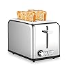 2 Slice Toaster - Stainless Steel Wide Slot Toasters 6 Shade Settings Defrost/Bagel/Cancel with Drop-Down Crumb Tray, Compact Countertop Toaster for Artisan Bread, Muffin, Croissant, Bagel, Waffles
