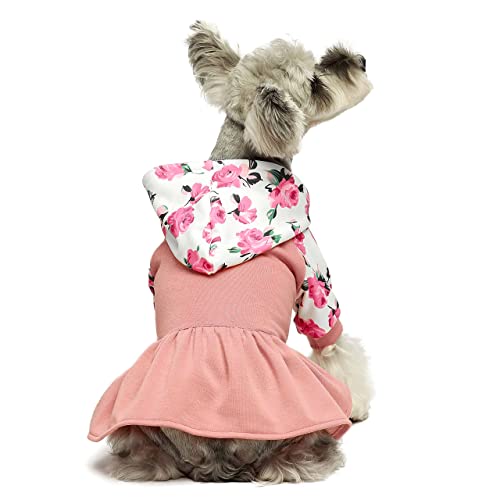 Fitwarm Mothers Day Floral Dog Clothes Dog Hoodie Dresses Breathable Skirt Girl Doggie Dress Puppy Outfits Cat Sweatshirt Apparel Pink Small #TOP2