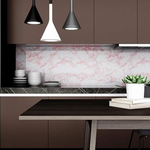 Image of Kitchen Cabinets Marble Wallpaper Roll for Home & Kitchen Decor - Oil Proof Waterproof Self Adhesive Wall Paper Sticker for Floor Tiles, Countertop, Cupboard, Drawer (60 * 200 cm) (Pink, 3)
