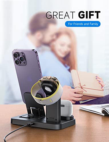 Rjr Updated 3 In 1 Charging Station For Apple Devices, Self Adjusting Charging Dock For Iwatch 8 7 6 Se 5 4 3 2 1, Built-In Charger Stand For Iphone Series Airpods Gifts (With 15W Adapter) Black #TOP3