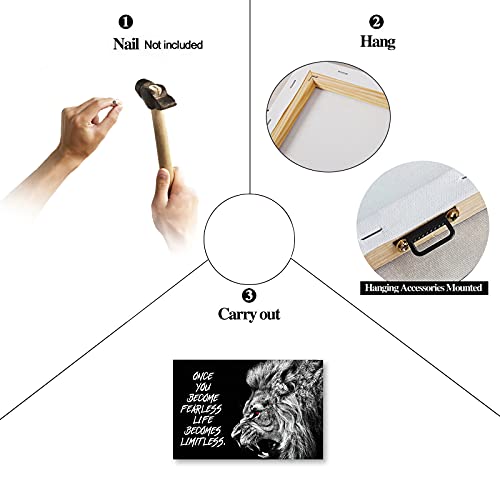 Lion Wall Art Decor, Lion Motivational Quotes Canvas Wall Art, Animal Lion Wall Art Painting, Black White Lion Head Wall Decor For Men Room, Lion Inspirational Quotes Wall Art For Office 12X18 Inches #TOP4