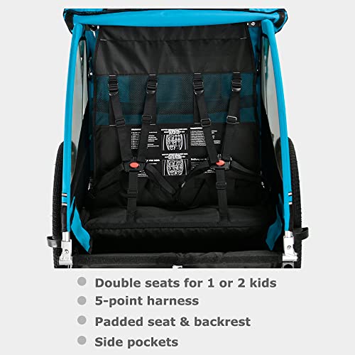 Veelar Sports Bike Trailer Double Seat for 1 or 2 Toddlers, Kids, Child Bicycle Carrier (Blue)