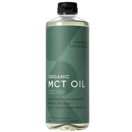 Sports Research Organic MCT Oil - Keto & Vegan MCTs C8, C10 from Coconuts - Fatty Acid Brain & Body Fuel, Non-GMO & Gluten Free - Flavorless Oil, Perfect in Coffee, Tea & Protein Shakes - 40 oz