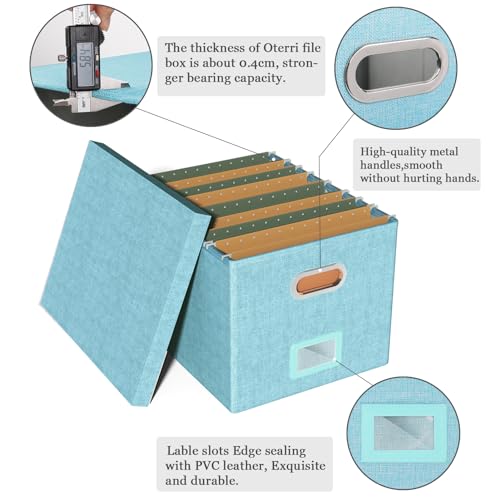 Oterri File Organizer Box,Filing Box with Lid,File Box for Letter/Legal File Folder Storage, Portable Hanging File Box for Office/Decor/Home,1 Pack,Light-blue-Box only - Thumbnail 3