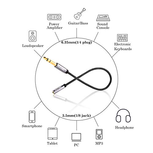 DUKABEL TopSeries Long 1/4'' Male to 1/8'' Female Adapter Cable (16ft/5M) 6.35mm to 3.5mm Phone Audio Connector Quarter Inch Adapter for Mixer Guitar Piano Amplifier Speaker and More by DUKABEL - Used condition - US$13.47