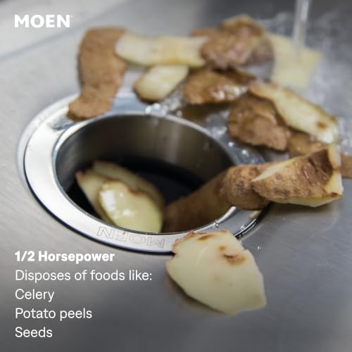 Image of Moen Prep Series Disposer 1 /2 Horsepower Continuous Feed Garbage Disposal featuring Fast Track Technology, Power Cord Included, GT50C