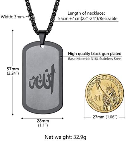 PROSTEEL Men Arabic Muslim Allah Necklace, with Chain-55+5CM Adjustable, Gold Plated/316L Stainless Steel/Black (Send Gift Box)