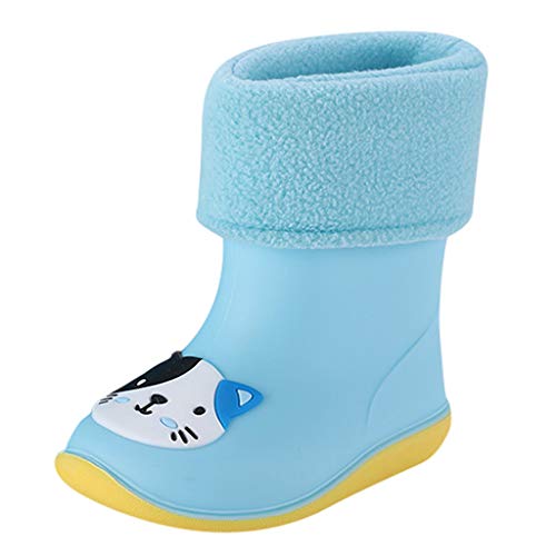 Orfilaly Infant Wellies Kids Children Baby Cartoon Rubber Waterproof Rainboots Autumn Winter Warm Rain Shoes Boys Girls Blue