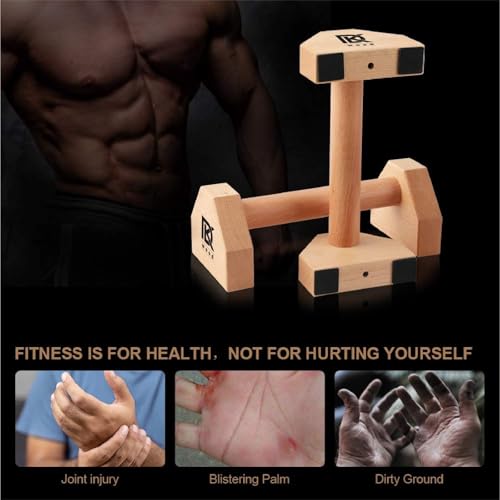 Image of Push Up Stand Wooden with Non-Slip Base for Exercise Home Gym Workout Equipment Men and Women | Wooden Parallettes Handle EASY TO USE