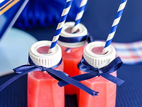 100 Pack Premium Navy Blue Striped Paper Straws, Blue and White Paper Drinking Straws Cake Pops Sticks Stirrer Disposable Biodegradable Straws