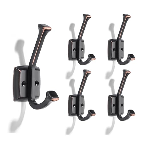 CABDM 5 Pack 4-3/4 inch Oil Rubbed Bronze Coat Hooks, Wall Mounted with Screws Suitable for Hanging Keys, Bath Towel, Bags, Hats, etc. Square Zinc Alloy Venetian mudroom Hooks